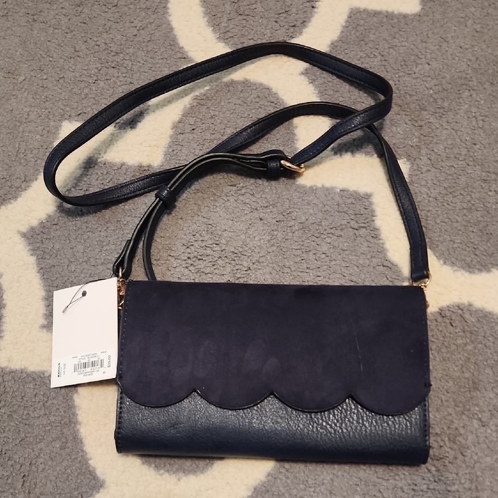 NWT LC Lauren Conrad Blue Crossbody Bag with Scalloped Flap